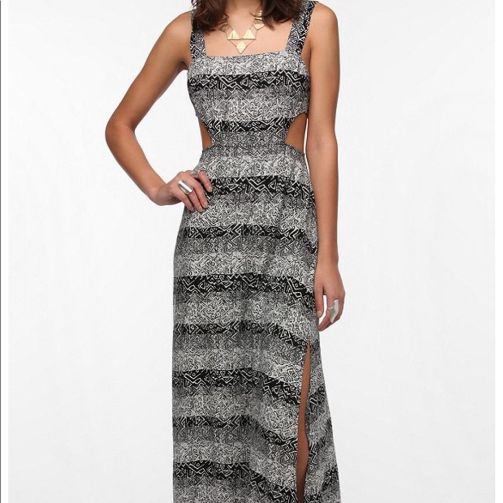 UO Nom de Plume Black and White cutout maxi dress